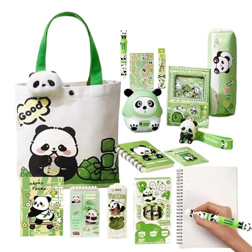 Nexusectar Schreibwaren Set - Panda Bleifeder Etui Mit Magnet Lesezeichen Und Schlüsselanhänger - Leinentasche für Schülerorganisation Rucksack College Kinder Reisen Mädchen Studium Schule von Nexusectar
