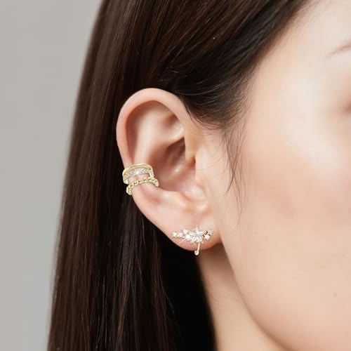 3 Stück Ear Cuff Gold, Ohrmanschette Ohne Ohrloch, Fake Pircing Ohrclips Damen, Earcuffs Gold, Ohrklemme, Ohrringe, Fake Helix Knorpel, Wrap Ohrschmuck für Mädchen von Neyauo