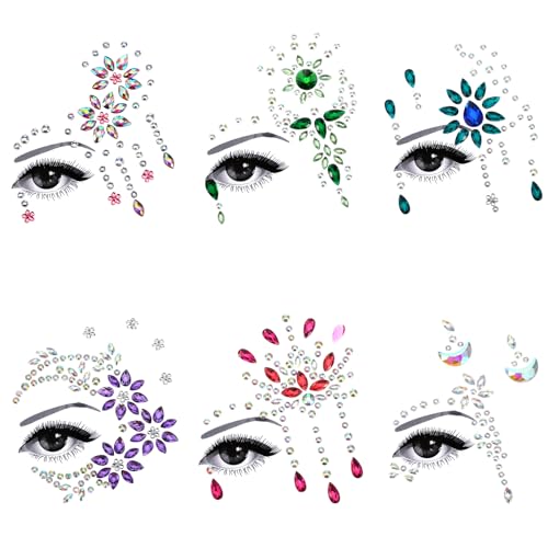 6 Stück Selbstklebende Glitzersteine Festival Glitzer Steine Gesicht Aufkleber Acryl Kristall Glitzer Edelstein für Karneval, Maskerade, Musik, Geburtstagsparty, Festival 6 Stück Selbstklebende Glitzersteine Festival Glitzer Steine Gesicht Aufkleber Acryl Kristall Glitzer Edelstein für Karneval, Maskerade, Musik, Geburtstagsparty, Festival von Neyauo