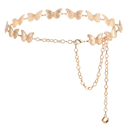 Kettengürtel gold, Taillengürtel Schmetterlings, Verstellbare Boho Goldener Gürtel, Modischer Bauchketten Glitzergürtel für Damen Mädchen und Frauen Jeans Kleider Abendkleid von Neyauo
