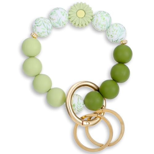 Neyauo 1 Stück Schlüsselanhänger Perlen Armband Grün Silikon Schlüsselarmband Mit Schlüsselring Gilt für Damen Autoschlüsselanhänger Geburtstagsgeschenk von Neyauo