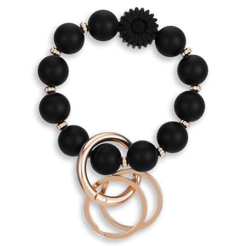 Neyauo 1 Stück Schlüsselanhänger Perlen Armband Schwarz Silikon Schlüsselarmband Mit Schlüsselring Gilt für Damen Autoschlüsselanhänger Geburtstagsgeschenk von Neyauo