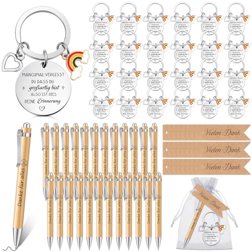 Nezyo 24 Sets Dankeschön Geschenke für Kollegen Inspirierende Schlüsselanhänger Holz Kugelschreiber Geschenkanhänger Organzasäckchen Abschiedsgeschenke für Mitarbeiter Jobwechsel Ruhestand Weihnachten von Nezyo