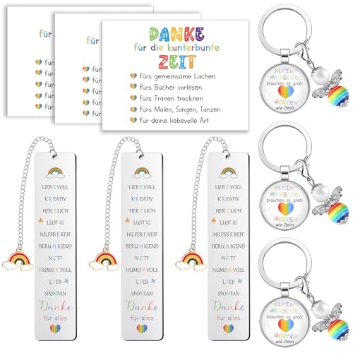 Nezyo 3 Sets Abschiedsgeschenke für Kindergarten Erzieherin Perlenengel Schlüsselanhänger KLEINE MENSCHEN Brauchen So Große HERZEN Wie Deins Lesezeichen und Danke Karte für Lehrer Kita Tagesmutter von Nezyo