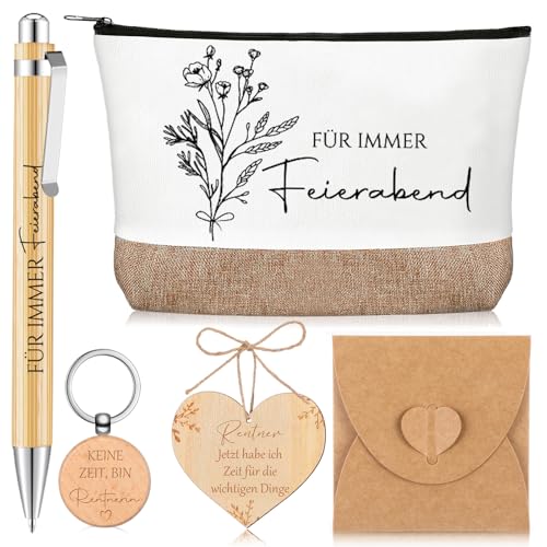 Nezyo Ruhestand Geschenk Rentner Geschenk Frau Renteneintritt Geschenk Rente Kosmetiktasche Rentner Schlüsselanhänger Kugelschreiber Holz Karte Abschiedsgeschenk für Kollegen Pensionierung Dankeschön von Nezyo