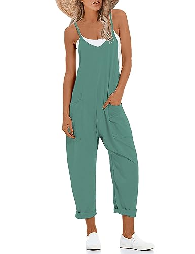 Nfsion Damen Casual Sommer Jumpsuits Ärmellos Lose Adjustbale Spaghettiträger Baggy Overalls Pullover mit Taschen, Hellgrün, Small von Nfsion