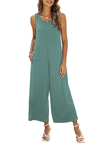 Nfsion Damen Sommer Casual Lose Tank Jumpsuit Ärmellos Rundhals Overall Romper mit Taschen, lichtgrün, Large von Nfsion