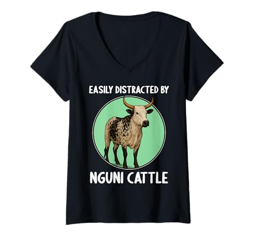Damen Nguni-Rinder Nguni-Rind T-Shirt mit V-Ausschnitt Damen Nguni-Rinder Nguni-Rind T-Shirt mit V-Ausschnitt von Nguni-Rinder Nguni-Rind Tier Shop
