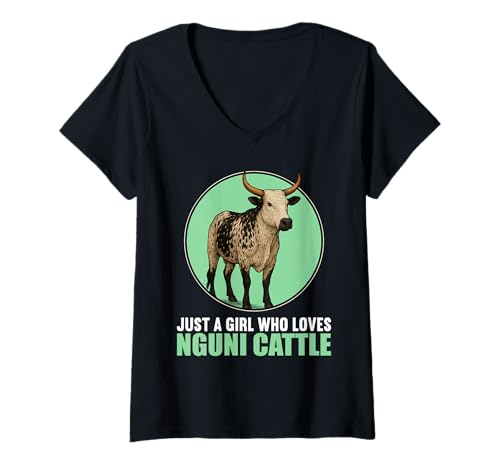 Damen Nguni-Rinder Nguni-Rind T-Shirt mit V-Ausschnitt von Nguni-Rinder Nguni-Rind Tier Shop