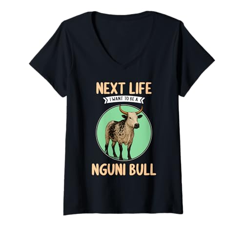 Damen Nguni-Rinder Nguni-Rind T-Shirt mit V-Ausschnitt von Nguni-Rinder Nguni-Rind Tier Shop