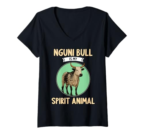 Damen Nguni-Rinder Nguni-Rind T-Shirt mit V-Ausschnitt Damen Nguni-Rinder Nguni-Rind T-Shirt mit V-Ausschnitt von Nguni-Rinder Nguni-Rind Tier Shop