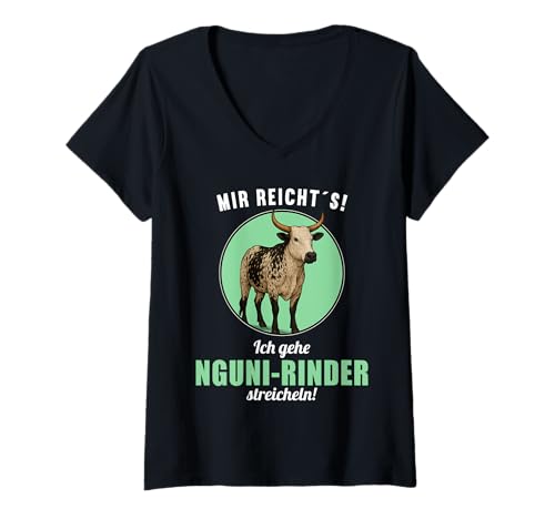 Damen Nguni-Rinder Nguni-Rind T-Shirt mit V-Ausschnitt Damen Nguni-Rinder Nguni-Rind T-Shirt mit V-Ausschnitt von Nguni-Rinder Nguni-Rind Tier Shop