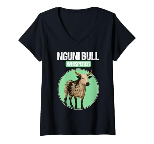 Damen Nguni-Rinder Nguni-Rind T-Shirt mit V-Ausschnitt Damen Nguni-Rinder Nguni-Rind T-Shirt mit V-Ausschnitt von Nguni-Rinder Nguni-Rind Tier Shop