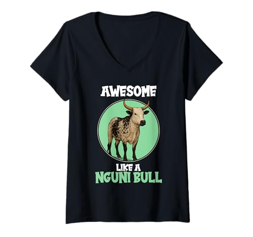 Damen Nguni-Rinder Nguni-Rind T-Shirt mit V-Ausschnitt Damen Nguni-Rinder Nguni-Rind T-Shirt mit V-Ausschnitt von Nguni-Rinder Nguni-Rind Tier Shop