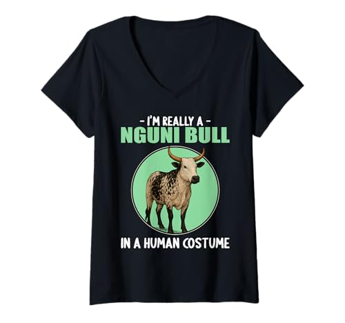 Damen Nguni-Rinder Nguni-Rind T-Shirt mit V-Ausschnitt von Nguni-Rinder Nguni-Rind Tier Shop