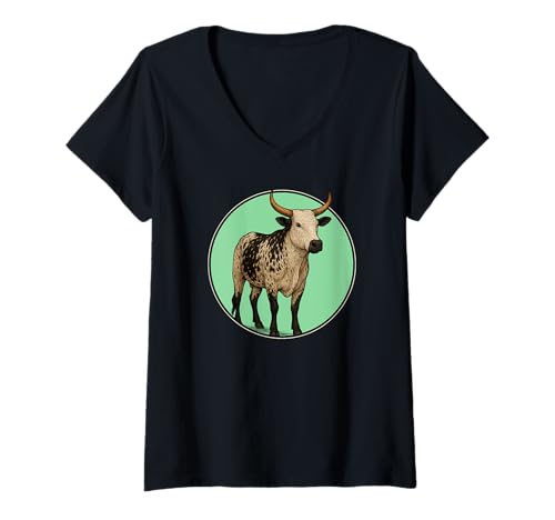 Damen Nguni-Rinder Nguni-Rind T-Shirt mit V-Ausschnitt Damen Nguni-Rinder Nguni-Rind T-Shirt mit V-Ausschnitt von Nguni-Rinder Nguni-Rind Tier Shop