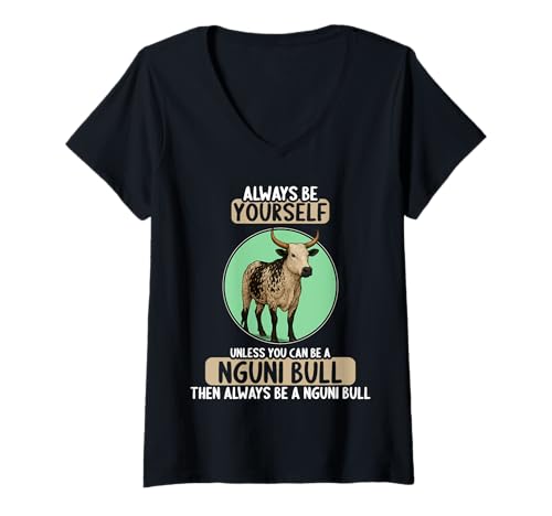 Damen Nguni-Rinder Nguni-Rind T-Shirt mit V-Ausschnitt Damen Nguni-Rinder Nguni-Rind T-Shirt mit V-Ausschnitt von Nguni-Rinder Nguni-Rind Tier Shop