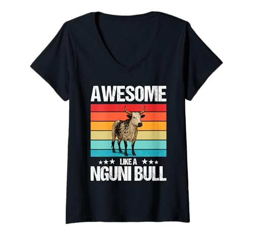 Damen Nguni-Rinder Nguni-Rind T-Shirt mit V-Ausschnitt Damen Nguni-Rinder Nguni-Rind T-Shirt mit V-Ausschnitt von Nguni-Rinder Nguni-Rind Tier Shop