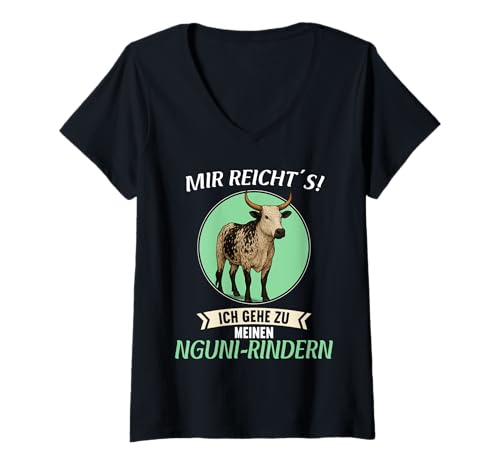 Damen Nguni-Rinder Nguni-Rind T-Shirt mit V-Ausschnitt Damen Nguni-Rinder Nguni-Rind T-Shirt mit V-Ausschnitt von Nguni-Rinder Nguni-Rind Tier Shop