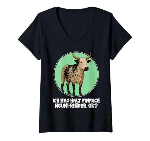 Damen Nguni-Rinder Nguni-Rind T-Shirt mit V-Ausschnitt von Nguni-Rinder Nguni-Rind Tier Shop