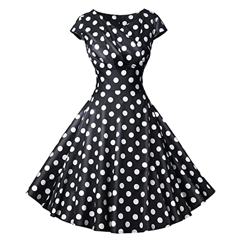 Cocktailkleid Damen 50S Retro Cocktailkleid Festliche Kleider Elegant Kleider Rockabilly Retro Schwingen Kleid Faltenrock A-Line Petticoat (X1-Black, M) von Nhainel