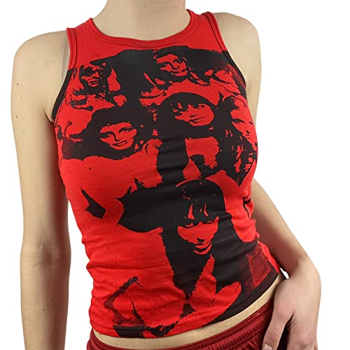 Damen T-Shirt Crop Top Tees Graphic Vintage Harajuku Aesthetic Tops Pullovers Slim Fit Vintage 90er Y2K E-Girl Teenager Mädchen Punk Streetwear (Rot, S) von Nhainel