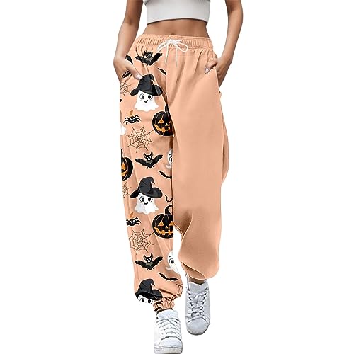 Halloween Kostüm Damen Jogginghose Damen Halloween Print Stoffhose Elegant Sweathose Leggings Hohe Taille Sporthose Lose Lässige Sweathose mit Kordelzug und Elastischer Hosen Sweatpant mit Taschen von Nhainel