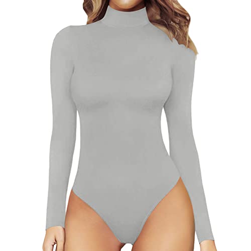 Nhainel Body Damen Sexy Bodysuit Langarm Blickdichter Langarmbody aus Baumwolle mit Halbkragen (A-Grau, S) von Nhainel