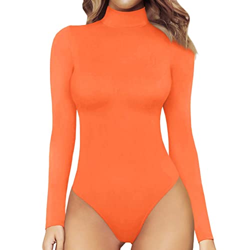 Nhainel Body Langarm Damen Bodysuit Blickdichter Langarmbody aus Baumwolle mit Halbkragen (A-Orange, S) von Nhainel