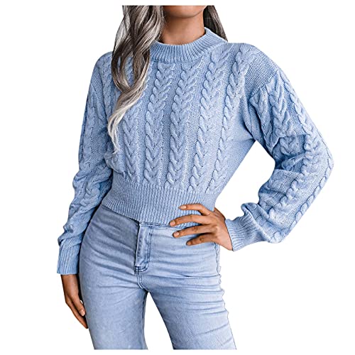 Nhainel Cropped Pullover Damen Strick Strickpullover Sexy Kurz Geschnittene Pullover Mit Rundhalsausschnitt Langarm Sweatshirt Elegant Strickpulli von Nhainel