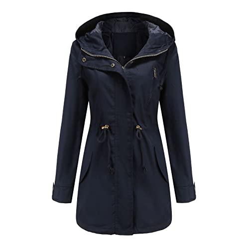 Nhainel Damen-Jacken üBergangsjacke Herbstjacke Damen Trenchcoat Long FrüHling Herbst ÜBergangsjacke Leicht Parka Mantel Kapuze von Nhainel