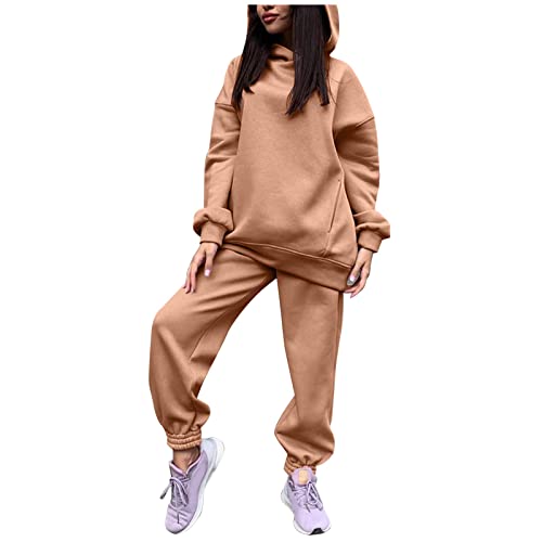 Nhainel Oversized Hoodie Damen Freizeitanzug Jogginganzug Frauen Casual Hausanzug Sportanzug Zweiteiler Lässige Änzuge Kapuzenpullover Lange Hosen (Khaki, S) von Nhainel