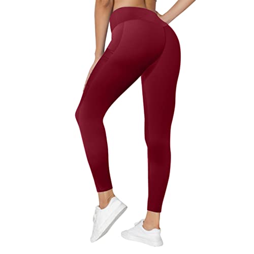 Nhainel Yogahose Damen Sport Leggings, Hochwertige Prägedruck Yogahose Blickdicht Sporthose mit Taschen (Rot, M) von Nhainel