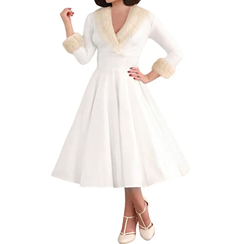 Rockabilly Weihnachtskleid Damen Elegant Weihnachtskleider Langarm Festliche Kleider Midi Kleider Party Kleider 60Er Jahre Kleider Abendkleider Swing Kleid Cocktailkleid von Nhainel