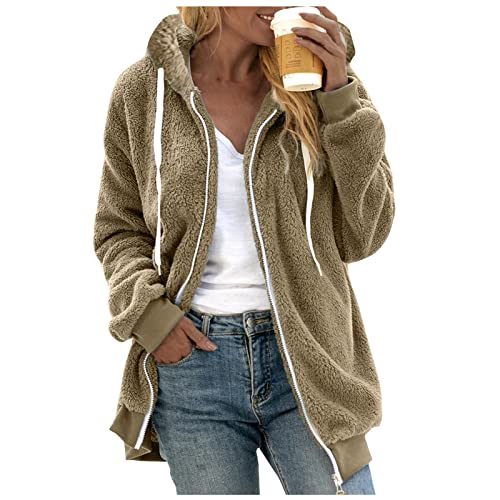 Teddyjacke Damen Fleecejacke Winterjacke Teddy Fleece Mantel Warm Gefüttert Winter Kapuzenpullover Hoodie Jacken Flauschig Plüschjacke Sweatshirt mit Kapuze Reißverschluss Oversize Softshelljacke von Nhainel