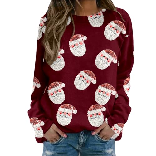 Weihnachtspullover Damen Sweatshirt Rundhals Weihnachtspulli Pullover Elegant Langarm Weihnachten Pullover Damen Weihnachts Pullis Casual Christmas Sweat Oberteile Tops FüR Frauen Teenager MäDchen von Nhainel