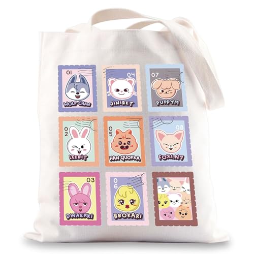 SKZ Merch, Kpop Merch Wiederverwendbare Canvas-Tragetasche mit SK-Zoo für streunende Fandom-Mädchen, Stray Kid Merch für K-Pop-Musikliebhaber, Fan-Geschenk, Bangchan Lee Know Changbin Hyunjin Felix von Nhemeylp