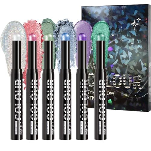 Nhujevkom Cremiger Lidschatten Stick | Lidschatten Stift Set Mit Glitzereffekt | Schimmer 6 Stück Langhaltiger Wasserdichter Make-up Stick Für Reise Geburtstag Alltag Damen Kosmetik Mädchen Beauty von Nhujevkom