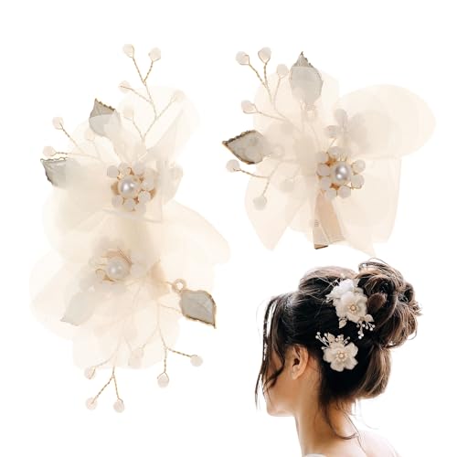Nhujevkom Perlen Haarklammer 2er Set - Dekorative Haarklammern Für Frauen - Niedliches Haarzubehör Mit Elegantem Design Für Teenager jungfer Hochzeit Festlichkeit von Nhujevkom