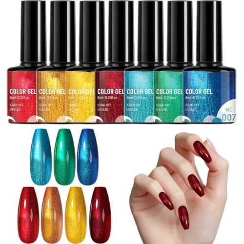 Nhujevkom Regenbogen Gel Nagellack | Glitzernder Nagellack Für Damen | Mit Glitzereffekt Maniküre Set 7 Teile für Damen Mädchen Salon und Auftritte von Nhujevkom