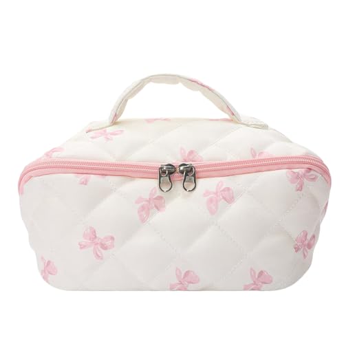 Nhujevkom Rosa Schleifen Makeup Tasche - Große Niedliche Make-up Beutel | Kosmetik Aufbewahrung Für Damen Mädchen Kinder Reise Gepäck Schule Haus Hautpflege Stifte Pinsel Täglicher Bedarf von Nhujevkom