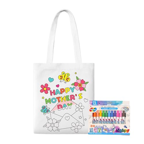 Nhujevkom Unbedruckte Tragetaschen - Kritzelbeutel,Muttertag Bastelset Mit Stiften Kunst Aktivitäten Für Kinder Mädchen Schule Zuhause Kindergarten Unterwegs von Nhujevkom