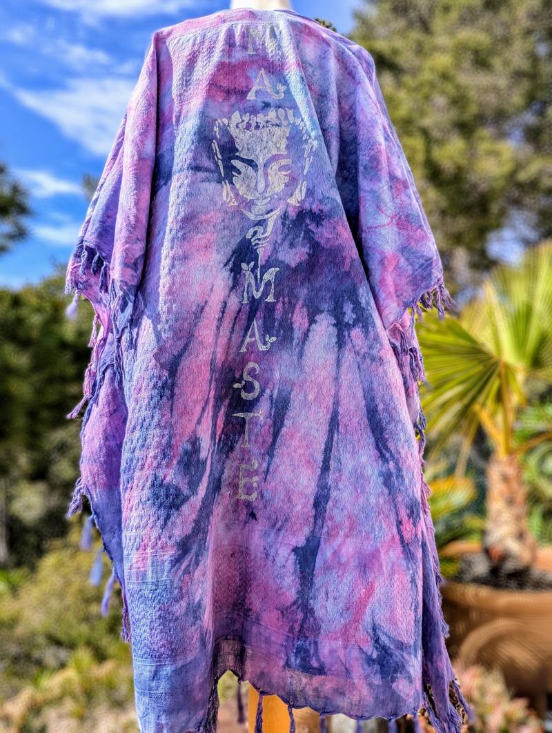Nici Couture Ibiza Oversize Batik Kimono Blau Tunika Poncho Türkis Kaftan Pink Robe Boho - Lila Cardigan Namaste Buddha von NiCiCOUTUREfashion