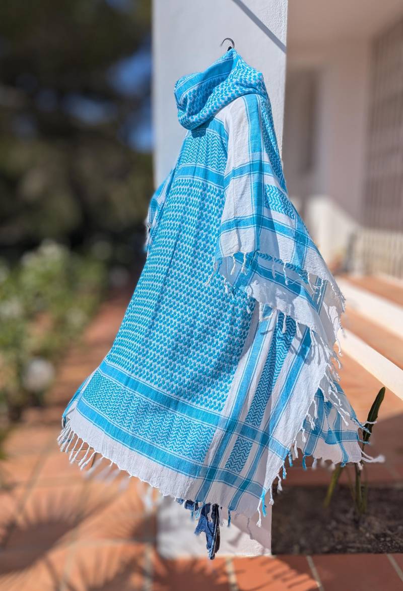 Nici Couture Pali Kimono Ibiza Kapuze Fransen Türkis Kaftan Boho Cardigan Oversize Mantel Baumwolle Gipsy Poncho Robe Festival Hoodie Weiß von NiCiCOUTUREfashion