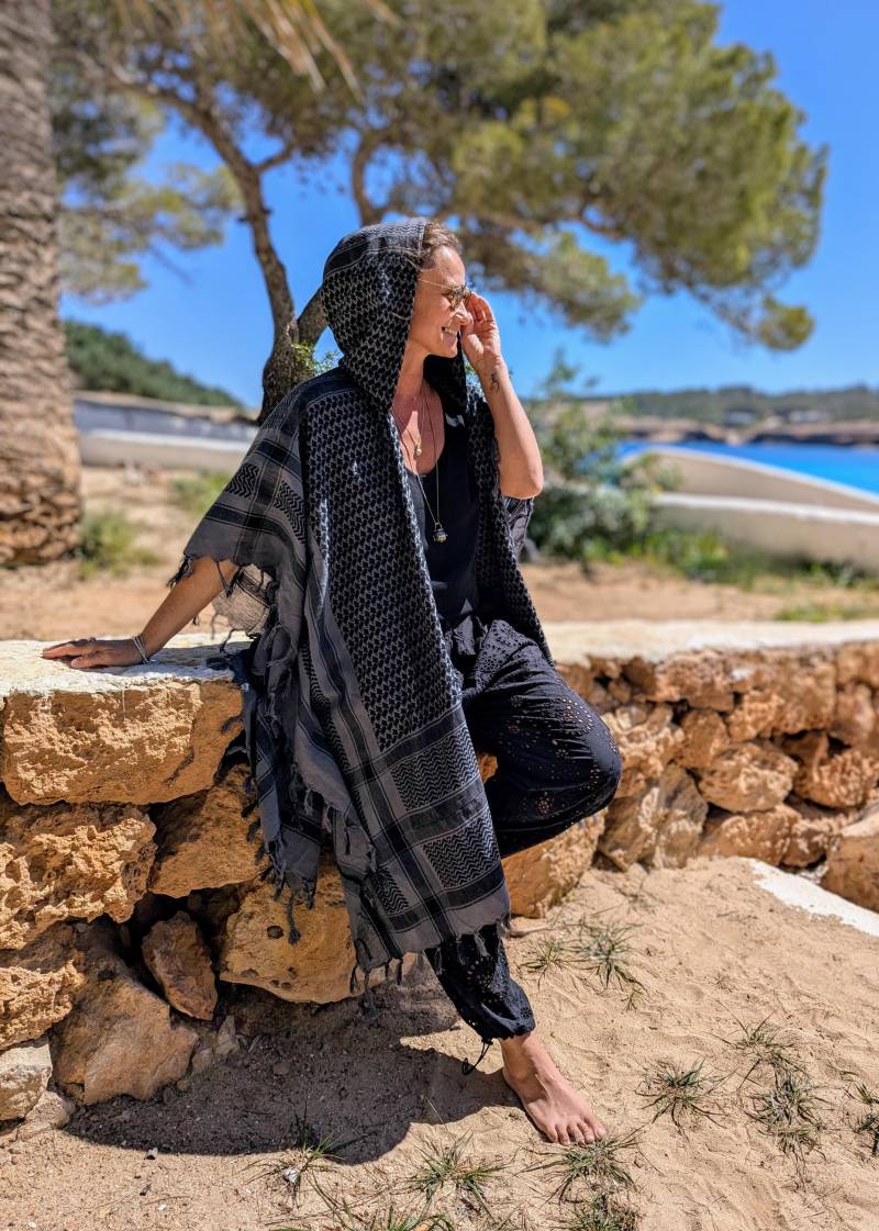 Nici Couture Pali Kimono Ibiza Lang Kapuze Fransen Kaftan Boho Cardigan Oversize Mantel Baumwolle Gipsy Poncho Robe Festival Bohemian Hoodie von NiCiCOUTUREfashion