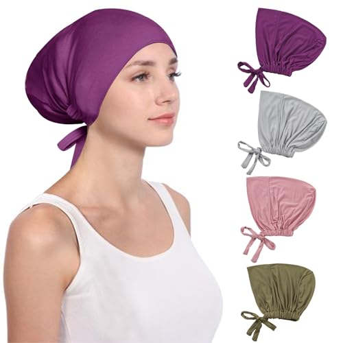 Hijab-Untermütze für Damen, 4 Stück, unter Schal, Mütze, verstellbare Kopftücher, islamisch, muslimisch, unter Hijab, Mütze, unter Schal, Motorhaube, Lavendel/Hellviolett-Rosa/Olivgrün/Hellgrau, One von NiCoLa