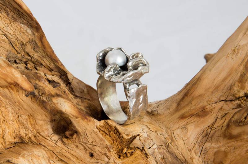 Designer-Ring, Oly Design, Geschmiedet, Silber, Perle, Handarbeit, #05_17 von NiDAesclusivo