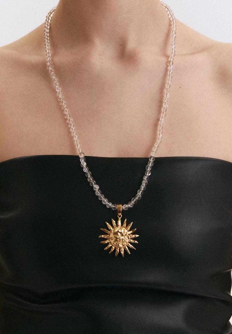 Damen Sun Anhänger Halskette, Gold Solar Charme Auf Perlenkette, Mutiger Boho Schmuck, Sunshine Schmuck Geschenk Für Sie von NiGramaDramy