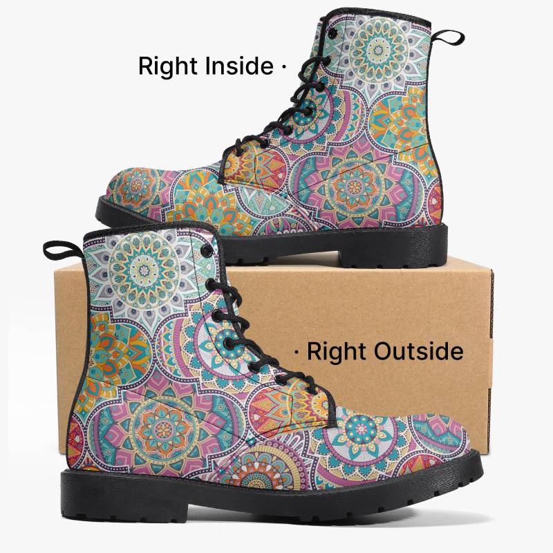 Bunte Mandala Sommer-Boots Damen - Leichte Boho Schnürstiefel Im Hippie Festival Look Spirituelle Unisex Schuhe Geschenkidee Modefans von NiHisWelt