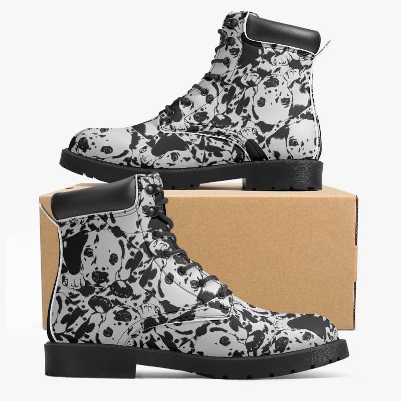 Damen Boots Mit Dalmatiner Muster - Schwarz Weiß Hunde Stiefeletten Tiermotiv Schuhe Für Mädchen & Kinder Geschenkidee Hundeliebhaber von NiHisWelt